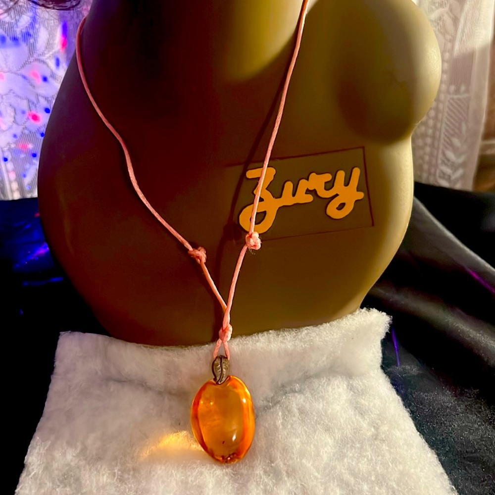 Pink Enamel Stone with Pink Rope Necklace